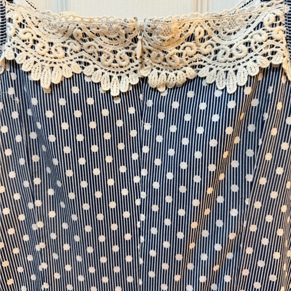 Altar’d State Blue Polka Dot Dress with Lace Trim zip up back, button detail - Picture 5 of 7
